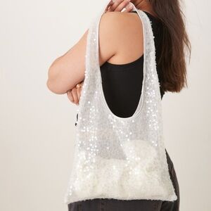 Mango white mesh Sequin Bag